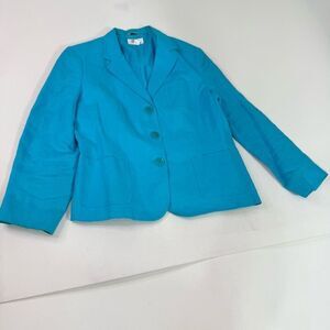 Talbot's Blazer Jacket Womens 14 Petite Irish Linen Blue Career Single Breasted